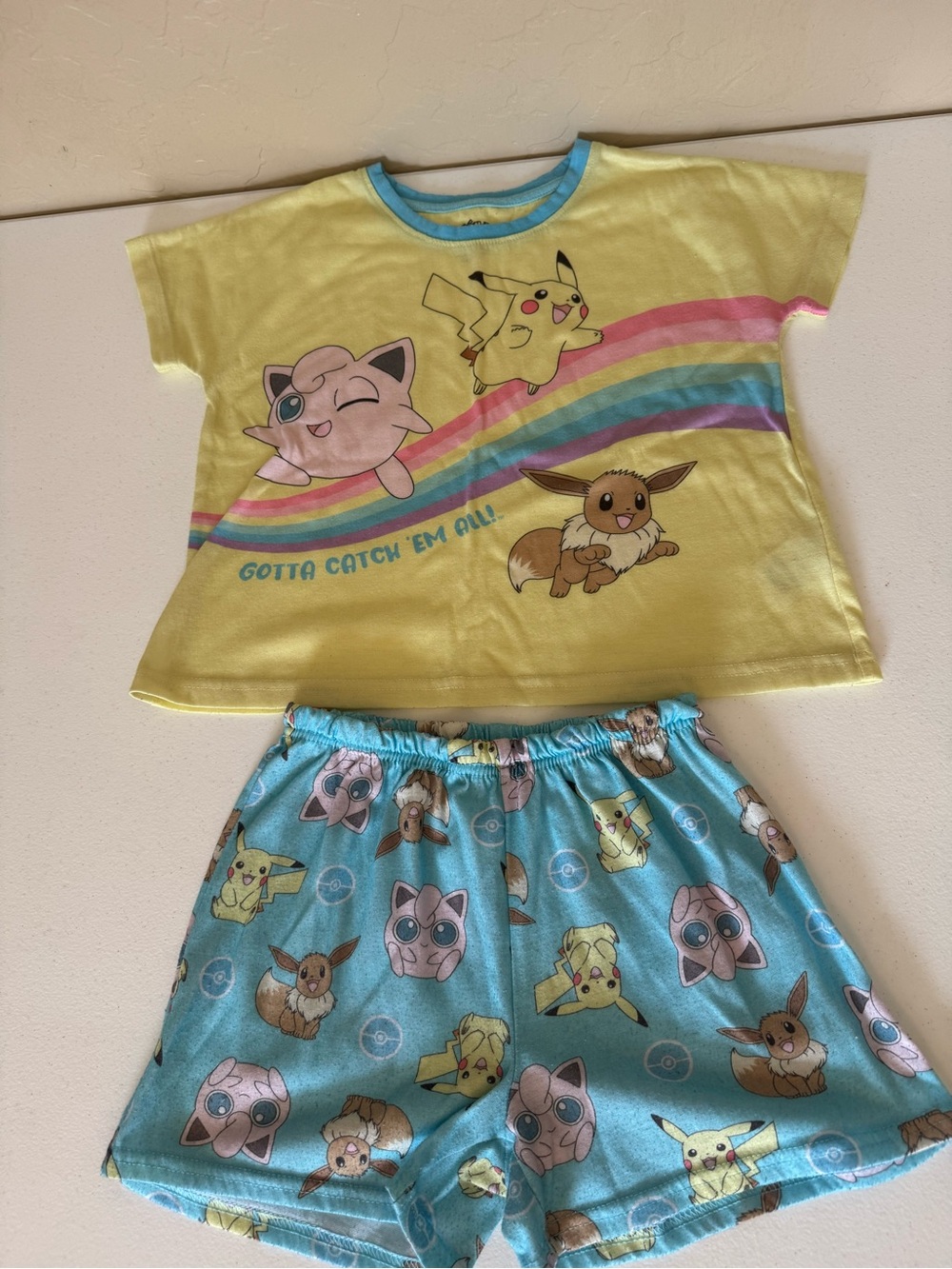 Pokemon Yellow & Blue Pajama Set with Pikachu, Jigglypuff & Eevee